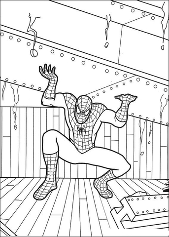 Spider Man Lifts The Steel Plate Coloring Page